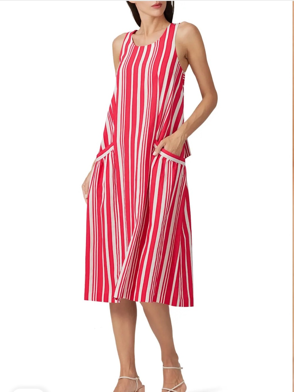 Chinti & Parker- Parasol Dress Sleeveless Red and White Striped Midi Size 4
